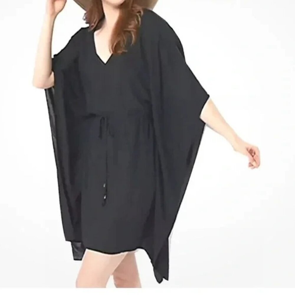 Jantazen Solid Black Light Weight 1 Piece Swim Cover Up Dress NWT Size‎ XL